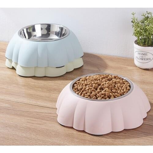 400ML Stainless Steel Plastic Dog Cat Food Feeding Bowls Pumpkin-Shaped Creative Pet Single Bowl Pet Accessories