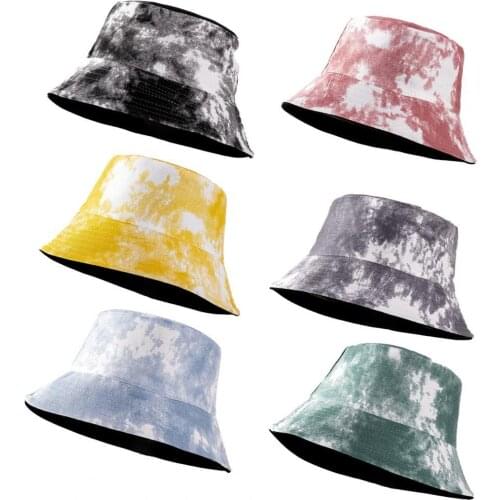 Skin-friendly Bucket Hat Double-sided Cotton Tie-dye Wide Brim Unisex Caps for Outdoor