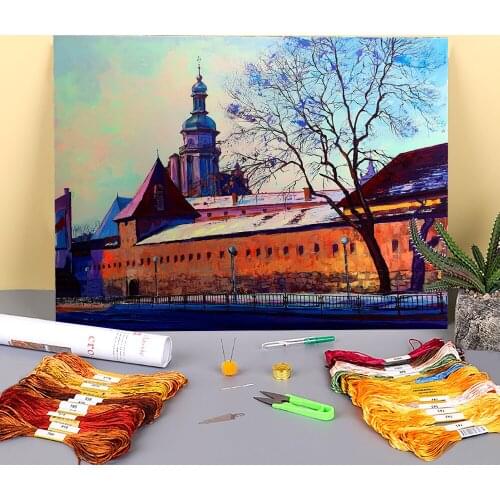 Landscape Lviv Printed Canvas 11CT Cross-Stitch DIY Embroidery Complete Kit DMC Threads Needlework Knitting Hobby Wholesale