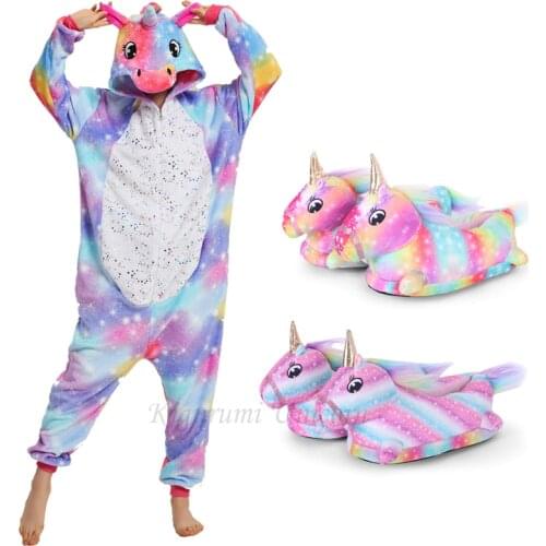 Winter Kigurumi Unicorn For Adults horse Costume Kids Pajamas For Women Animal Onesie Men Sleepwear Flannel Pijama Shoes Unicorn