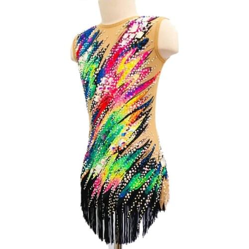 Girls Gymnastics Competion Gymnastics Skating Dress Professional Artistic Custom Rhythmic Gymnastics Dresses Elasticity Spandex