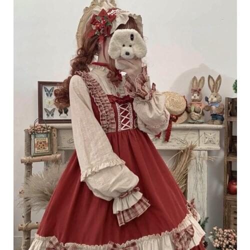 Girl Lolita OP Dress Female Dress Cute Girls Bow Ruffle Ball Gown Kawaii Long Sleeve Dress Vestidos AFC512