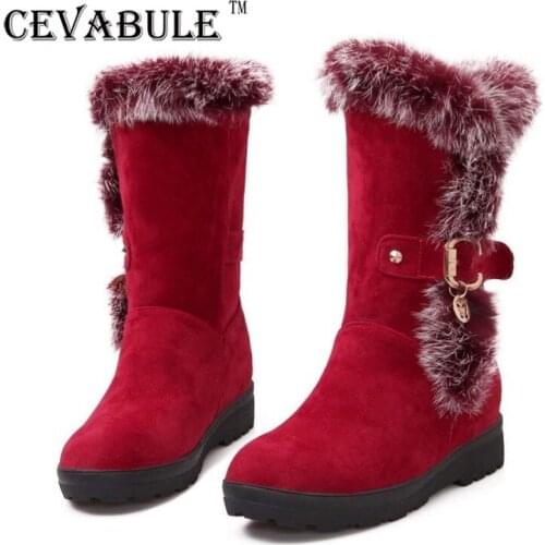 Slope Heel Casual Boots Rabbit Fur Collar Belt Buckle Frosted Snow Boots Womens Plus Size Boots Wedges 2021 Fashion Women TYX
