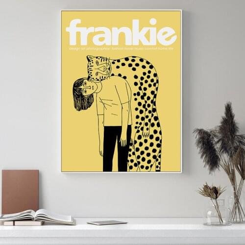 Simple Nordic pop style girl and leopard small public art sitting room porch murals print poster canvas decorative picture