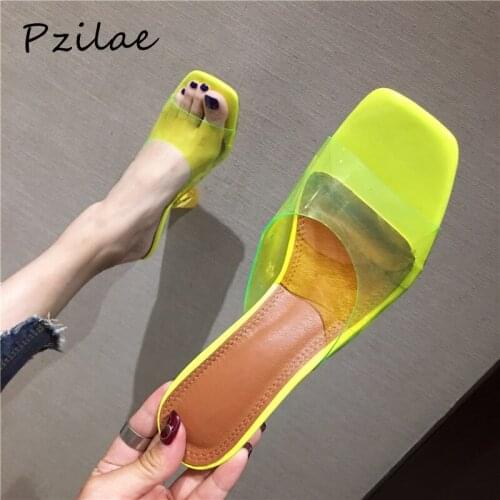Pzilae 2020 summer women PVC slippers fashion crystal open toe perspex spike high heel sandals women transparent heel slippers