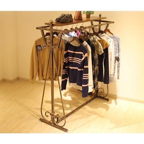 Retro womens clothing store display shelf Zhongdao double row clothes hanger childrens floor type clothes shelf display shelf