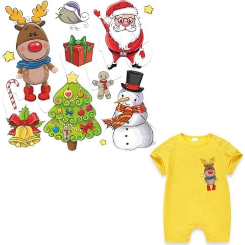 Christmas Set Iron-On Transfers Washable Clothes Decoration Diy Accessory New Design Print On T-Shirt Parches Christmas Gift
