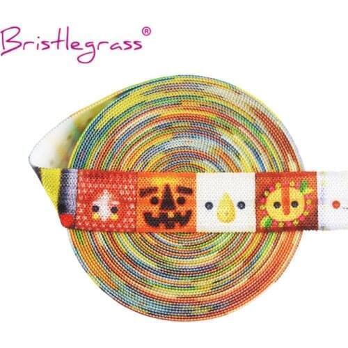 BRISTLEGRASS Wholesale 50 Yard 5/8" 15mm Emoticon Icon Print FOE Fold Over Elastic Spandex Satin Band Hair Tie Dress Sewing Trim