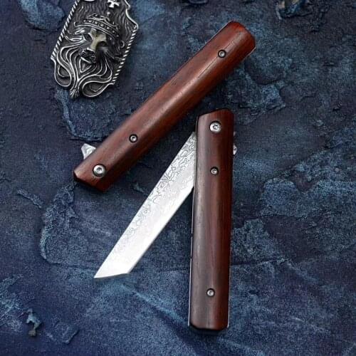 Damascus Steel Folding Knife Rosewood Handle Hunting knifes for Camping Tactical Pocket Knife EDC Tool