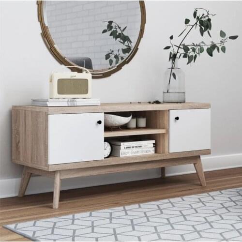 Mid-Century Modern TV Stand Media, Entertainment Center with Cabinet Doors, Console Table with Storage for Living Room 43 in