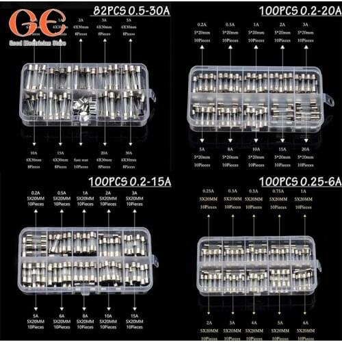 Various kinds Quick Blow Glass Tube Fuse Assorted Kits Fast-blow Glass Fuses Sets ( 0.2~20A/0.2~15A/0.25~6A/0.5~30A) fuse box