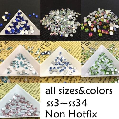 All Size Colors Nail Art Rhinestone SS3-SS34 Flatback Glass Crystal Non Hotfix Rhinestone Glue On 3D Nails Jewelry Decoration