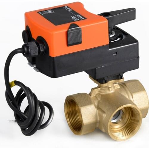 3/4'' Three way T type proprotion valve AC/DC24V 0-10V modulating on/off valve for flow regulation or on/off control