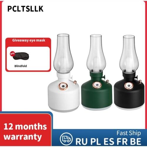 Air Humidifier USB Chargeable Retro Kerosene Lamp with LED Light Aromatherapy Diffuser Wireless Mist Maker for Home Decoration