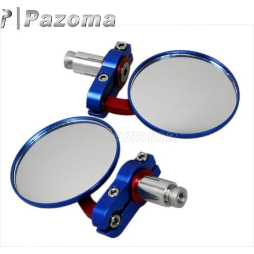 Pazoma Blue Motorcycle Aluminum Handle Bar End 7/8" Mirrors Rear View Mirror Universal for Suzuki Honda Yamaha Kawasaki