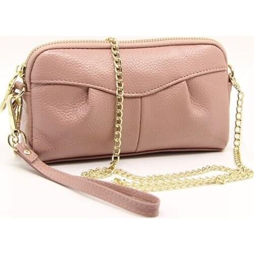 Genuine Leather Women Clutch Purse Chain Crossbody Bag for Ladies Coin Purses Long Zipper wallet female messenger bag phone bag