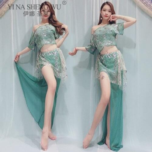 Belly Dance Set Women Long Skirt Sequins Practice Clothes Female Adult Elegant Exercise Top Oriental Dancing Profession Clothes