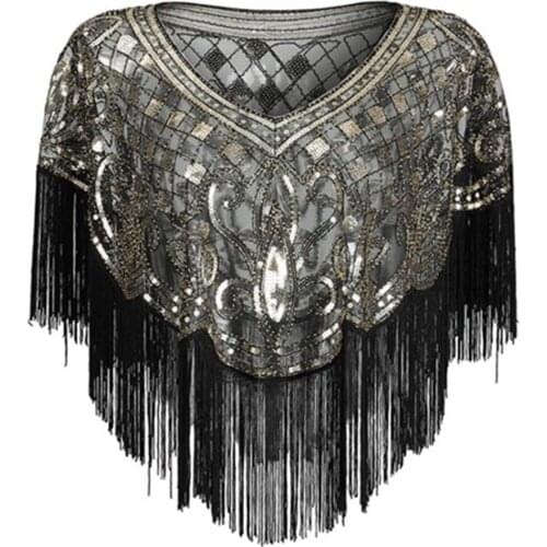 1920s Shawl Wraps Gatsby Sequined Evening Cape Bridal Shawls Bolero Flapper Cover Up Wedding Party Accessories