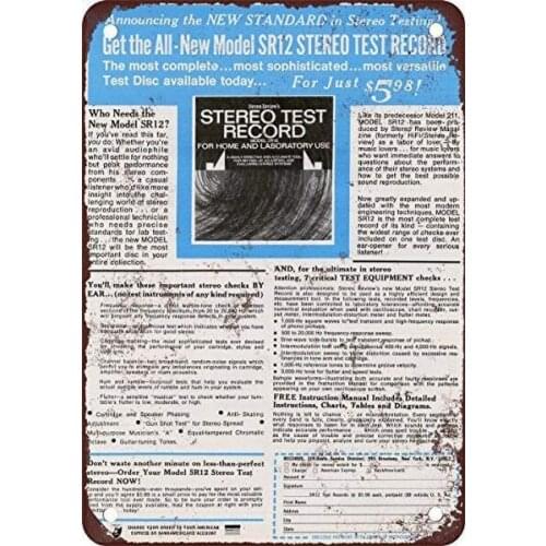 Stereo Test Record Tin Sign art wall decoration,vintage aluminum retro metal sign,iron painting