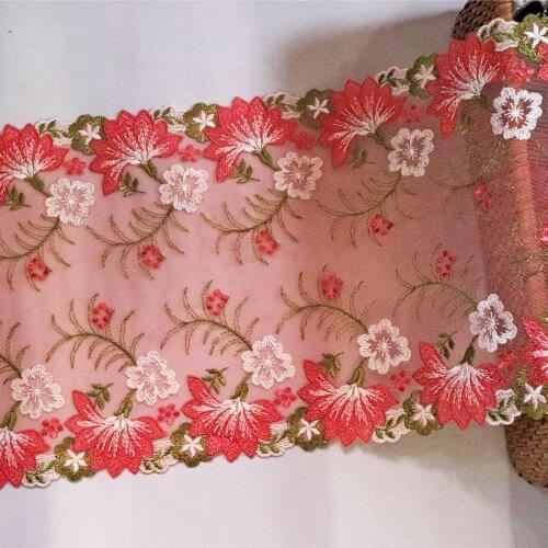 2Meter 24CM Width Two Sides Embroidered Lace Trim Water melon Mesh Fabric For Lingerie Underwear Bra Dolls Dress Decoration DIY
