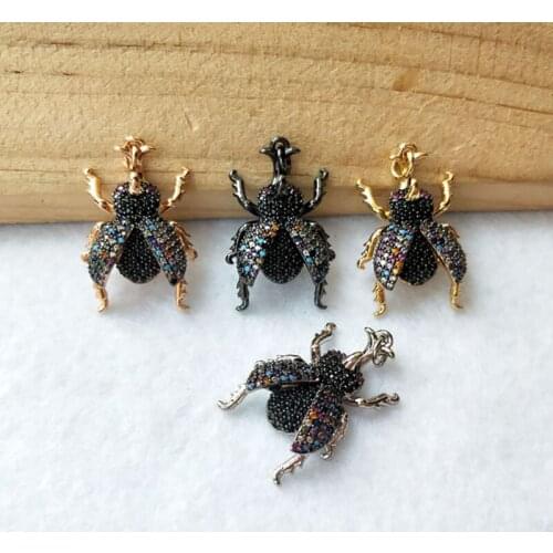 6 Pieces Mix Color Micro Pave CZ zircon Insect rhinoceros beetle charm Pendant women Jewelry Findings DIY necklace making PD910
