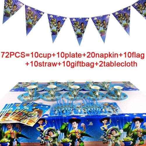 72PCS Disney Toy Story Theme Plates Cups Baby Shower Tablecloth Napkins Decorate Boys Favors Tableware Set Birthday Party Banner