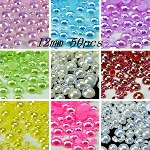 Free Shipping Pick Colors12mm 50Pcs/lot AB Colors ABS Imitation Pearls Craft Half Round Flatback Beads DIY Decoration