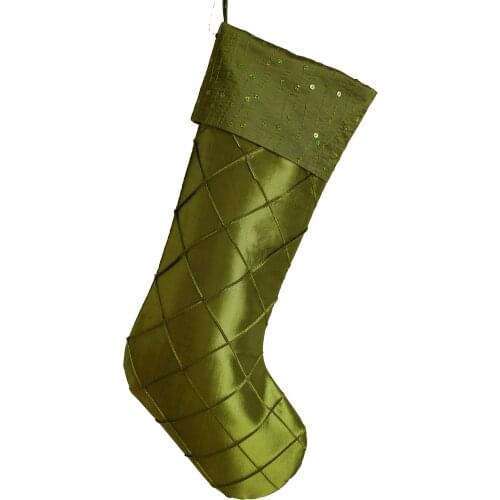 Free Shipping Faux Silk Sequin Glitter Cuff Diamond Pintuck Body Christmas Stocking Green P2599