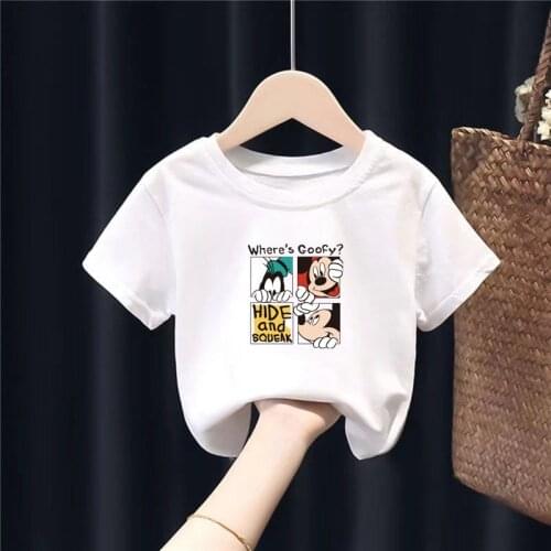 Disney Mickey Mouse Boys Girls T-shirt Cotton O-neck Tees Cartoon Print Childrens Short Sleeve Summer Round Neck T-shirt