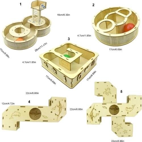 Hamster Maze House Wooden Sport Tracks Hideout Tunnel Exploring Toys for Gerbils Small Rodents Exercise and Play 5-Kind