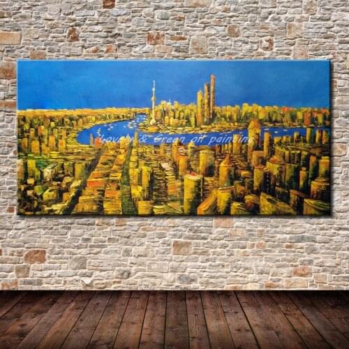 Hand Painted Canvas Oil Painting Modern Abstract Palette Knife Ciry Landscape Wall Art Picture For Living Room Decor No Frame
