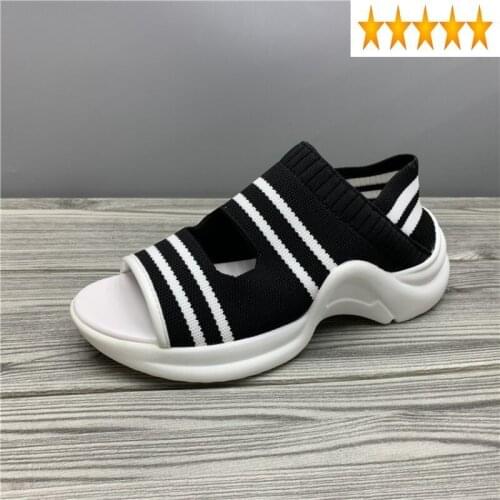 Slip Designer Women Stretch Striped On Loafers Open Toe Summer Outside Joggers Female Thick Platform Sandals Shoes