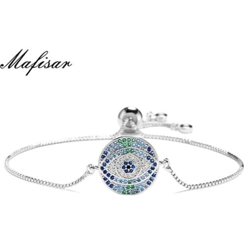 Mafisar Top Quality Colourful Cubic Zirconia Jewelry Luxury Gold Chain Evil Eye Charm Bracelets Female Party Jewelry Dropship