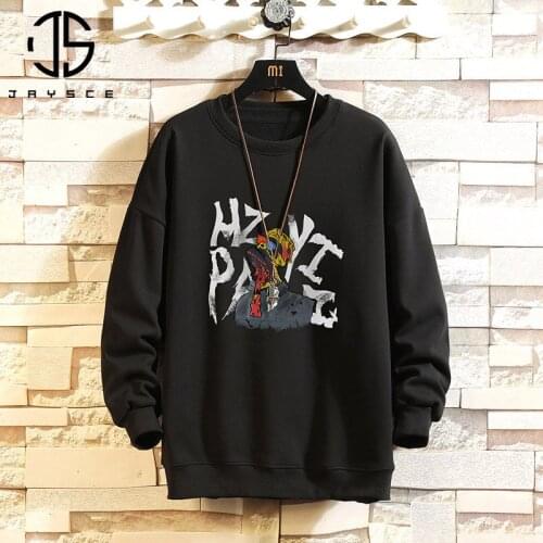 JAYSCE Mens Crewneck Sweatshirt Men Harajuku Oversized Sweatshirts Japanese Streetwear Hip Hop Black Hoodie Men Hoodies