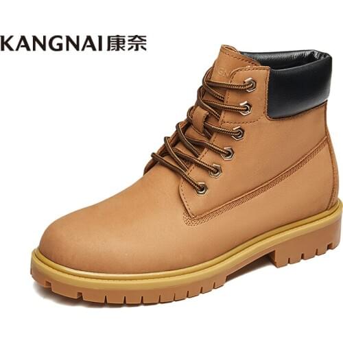 KANGNAI Men Boots Military Lace-Up Outdoor Ankle Boots Cow Suede Martins Casual Winter Shoes Man