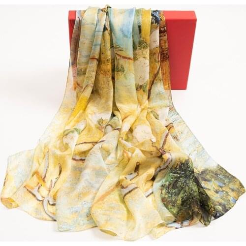 Real Silk Chiffon Long Scarf Women 2021 Summer Pure Silk Bufandas Printed Shawls for Ladies Silk Chiffon Echarpe Femme 6mm