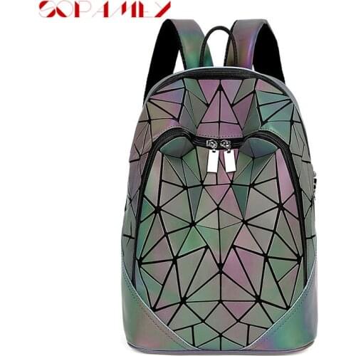 2021 Newest Women Backpacks Noctilucent Fashion Schoolbag Lattice Geometric Luminous Backpack for Teenage Girls School Bags