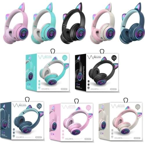 New Arrival LED Cat Ear Noise Cancelling Headset Bluetooth 5.0 Kids Headphones Gaming Headsets Support TF Card With HD Mic
