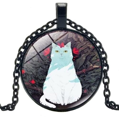 New Jewelry Statement Necklace Butterfly and Cat Creative Time Glass Convex Round Pendant Necklace Childrens Gift