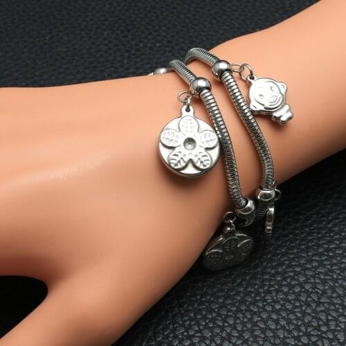 Wholesale Fashion Stainless Steel Jewelry Heart Music Bag Chain Charm Bracelet Flower For Women And Girls BGAKAHAH
