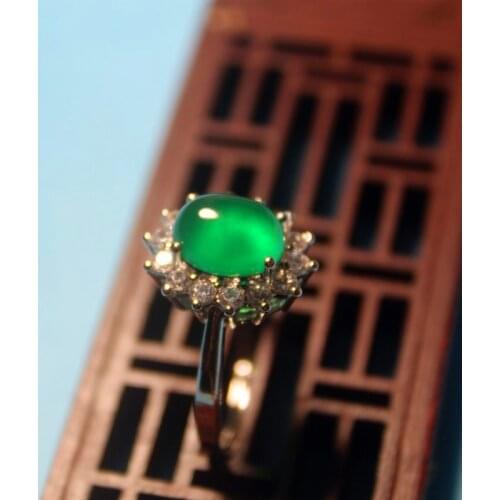 Wholesale Fashion Jewelry Green Chalcedony Euro-American Special Silver plated flower ring for Women feature namour charm Gift