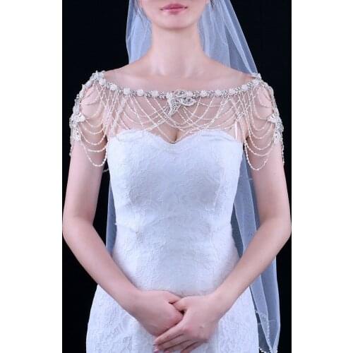 JaneVini Luxury Crystal Beaded Bridal Shoulder Chains Necklace Pearl Women Pageant Prom Wedding Shoulder Jewelry Chain Necklaces