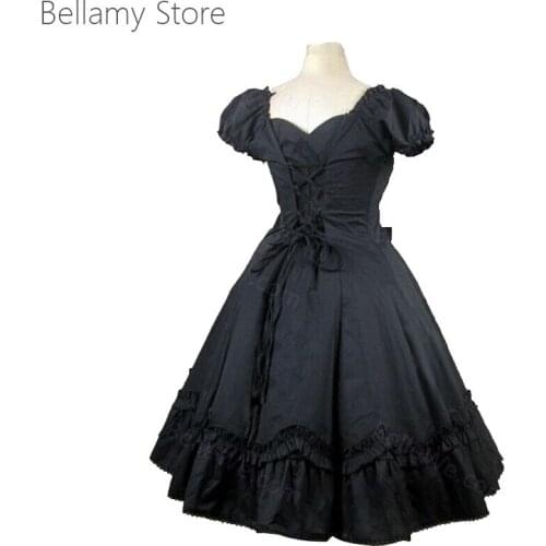 Daily Black Retro Gothic Lolita bowknot bubble sleeve swing dress small black skirt