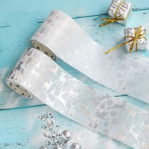 Silver Laser Christmas Decorative Washi Tape Deer Flake Washitapes Adhesive Sticker Journal Supplies DIY Gift Packing Cute Tape