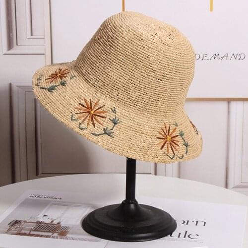 Hand hook raffia flowers straw hat female summer travel anti-ultraviolet sun hat foldable sun hat beach hat