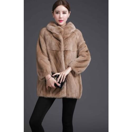 Real mink fur coat medium long section women winter thick warm natural fur outerwear genuine leather fur jacket female