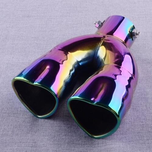 Universal 63mm Stainless Steel Inlet Colorful Painted Dual Heart-shaped Exhaust Tail Muffler Pipe Tip