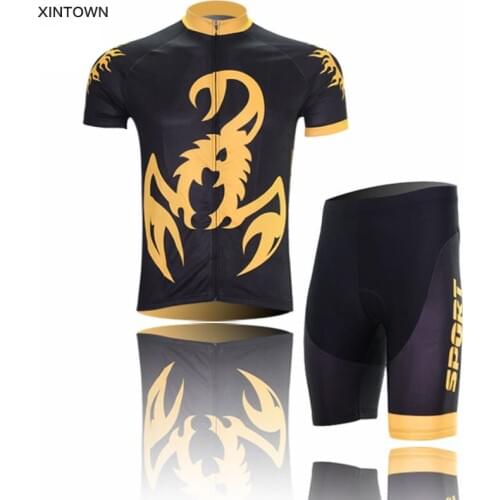 XINTOWN Bike Yellow Scorpion Cycling Clothing Ropa Ciclismo Bicycle Wear Suit Short Sleeve Jersey Bib Shorts