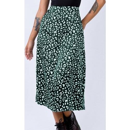 Autumn Women Skirt Elegant High Waist Skirt Split A-line Skirt Leopard Print Mid-Length Summer Skirts Holiday Streetwear