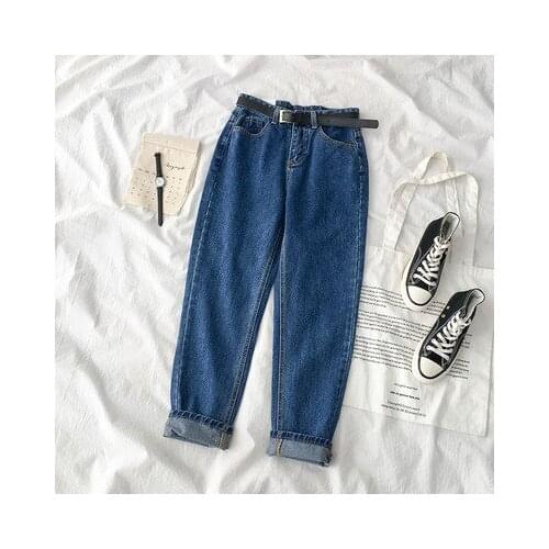 2021 New Women Jeans Spring 5 Colors Streetwear High Waist Denim Trouser E Girl Baggy Straight Pants ForComplimentary Belt